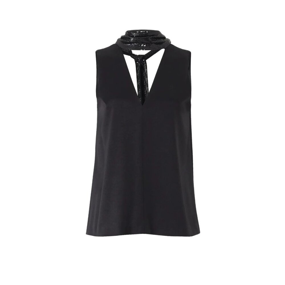 PRE OWNED $725 GALVAN LONDON BLACK SEQUINED CORTADO TOP IN US SIZE 6